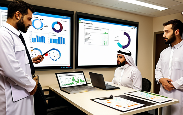 **

"An Environmental Management Specialist (EMS) in a modern office, reviewing environmental impact assessment reports with colleagues, Arabic script overlay, charts displaying sustainability metrics, focus on teamwork and environmental responsibility, Middle Eastern attire, warm lighting."

**