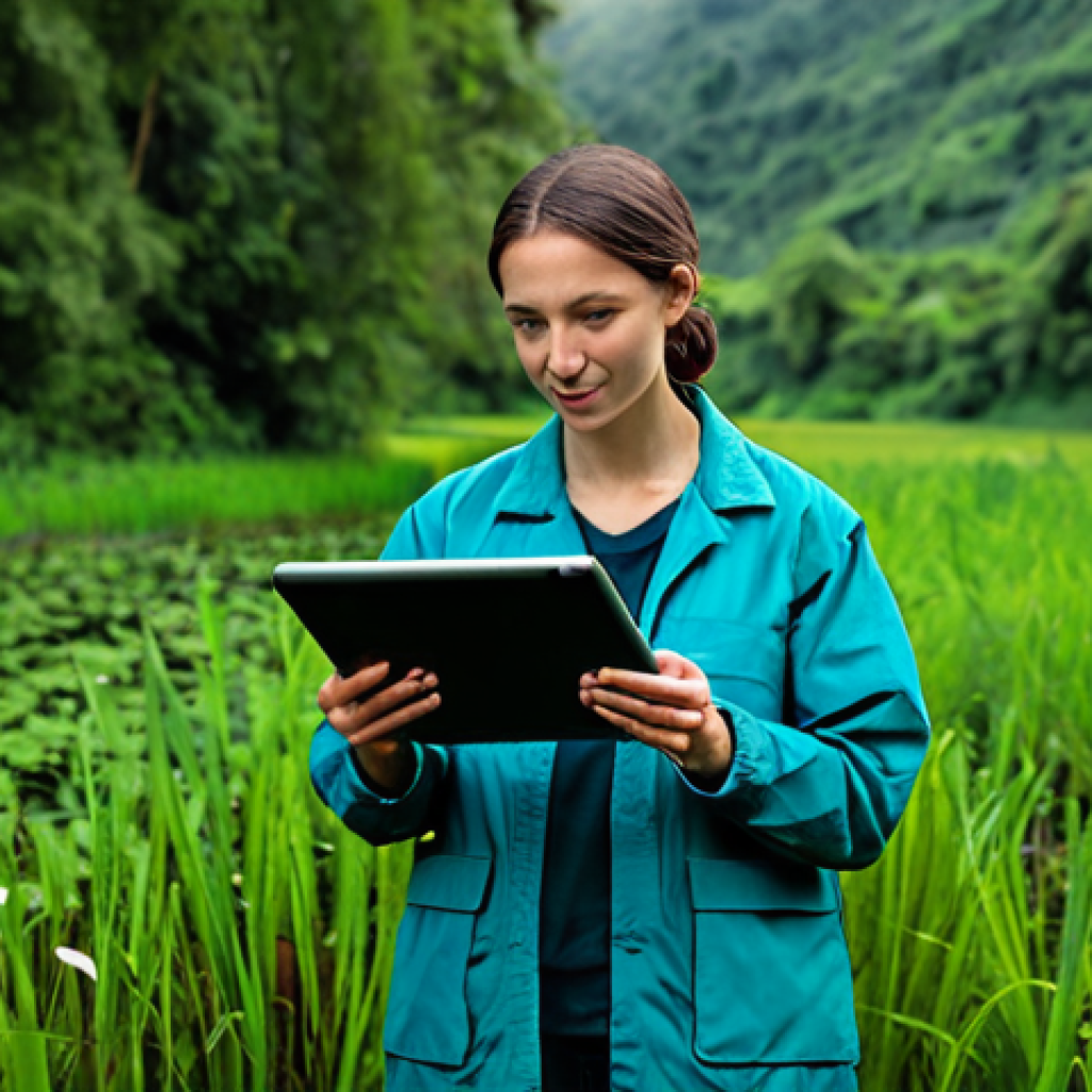 ** "A professional female environmental scientist wearing modest field attire, holding a tablet displaying EIA data, standing in a lush, green watershed area, fully clothed, appropriate content, safe for work, perfect anatomy, natural pose, high-resolution photography, professional, family-friendly." **