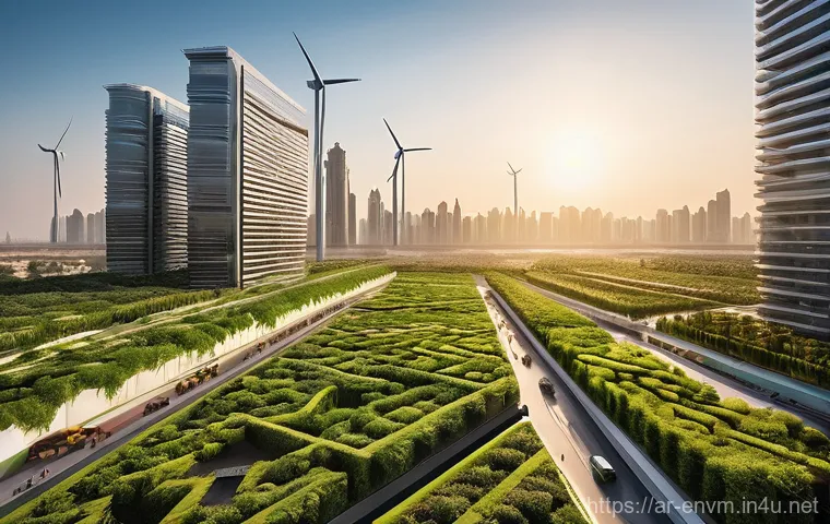 환경관리사 관련 법규 정리 - **Urban Green Oasis in an Arab City:** A vibrant, futuristic Arab city skyline at sunset. Modern...