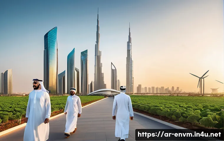 환경관리사 자격증의 직업적 안정성 - **Prompt:** "A vibrant, futuristic smart city in an Arab Gulf country at sunset. The cityscape is do...