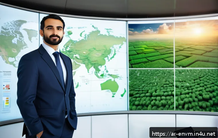 환경관리사 직업의 장단점 - A professional Middle Eastern environmental manager in business attire wearing a suit with a visible...