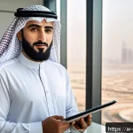 환경관리사 자격증으로 얻은 개인적인 성공 사례 - A professional Arab environmental manager in formal business attire, standing confidently in a moder...