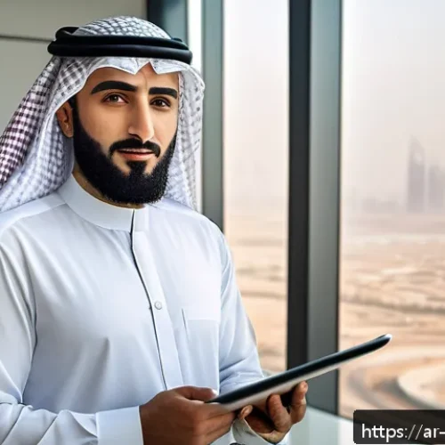 환경관리사 자격증으로 얻은 개인적인 성공 사례 - A professional Arab environmental manager in formal business attire, standing confidently in a moder...